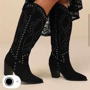Lulu's Black Studded Heeled Boots